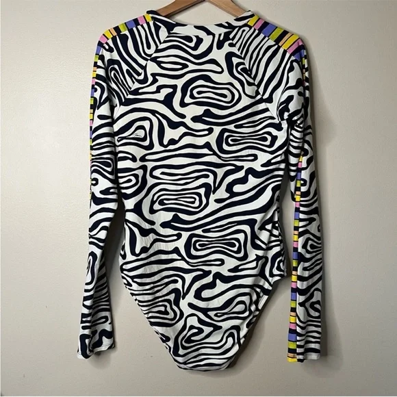 Trina Turk One Piece Zip Up Long Sleeve Swimsuit Zebra Print - Picture 3 of 5